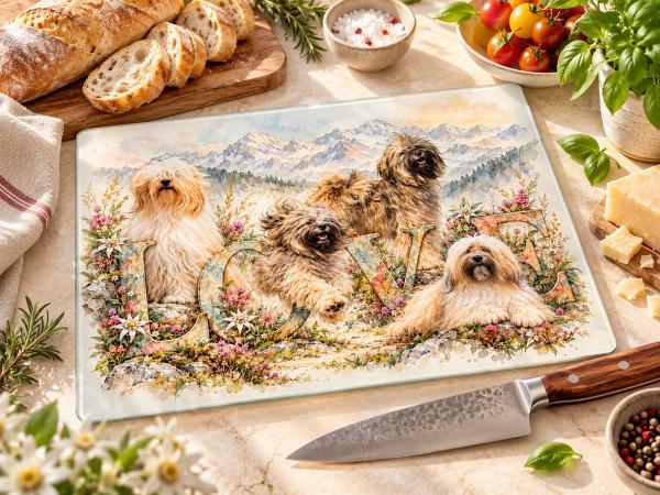LOVE - Heritage Collection | Light Tibet Terrier Glas-Schneidebrett